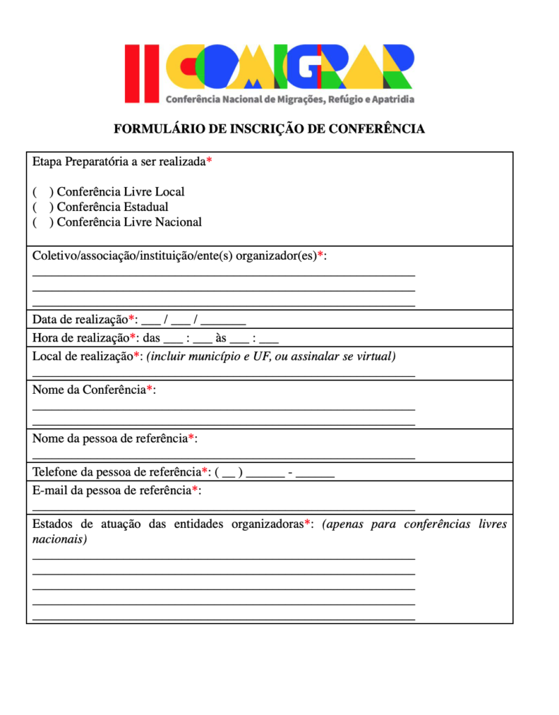 formulário de inscrição na conferência