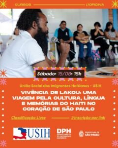Apresentação sobre a cultura haitiana em São Paulo na sede da USIH durante a Jornada do Patrimônio